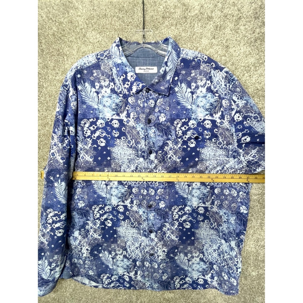 Tommy Bahama Tortola Hawaiian Button Down Shirt Mens XXL Batik Blue Long Sleeve - Picture 4 of 9